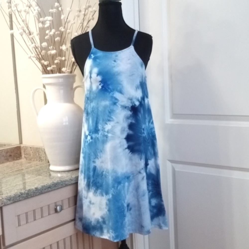 Wallflower Halter Tie-dyed Sundress with Tie Neck Tassels. Size S.